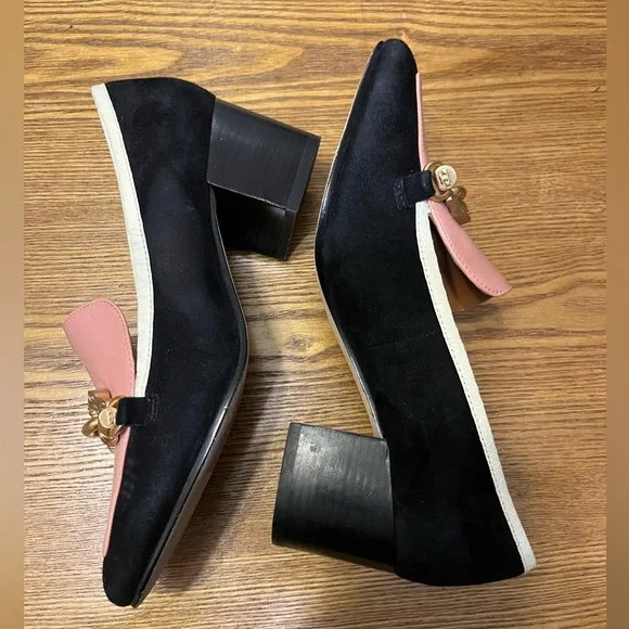 Tory Burch Pink and Black Loafers with Gold adornment - Picture 3 of 4